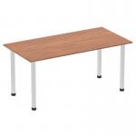 Impulse 1600mm Straight Table Walnut Top Brushed Aluminium Post Leg I003644