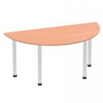 Impulse 1600mm Semi-Circle Table Beech Top Brushed Aluminium Post Leg I003652