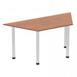 Impulse 1600mm Trapezium Walnut Top Brushed Aluminium Post Leg I003657