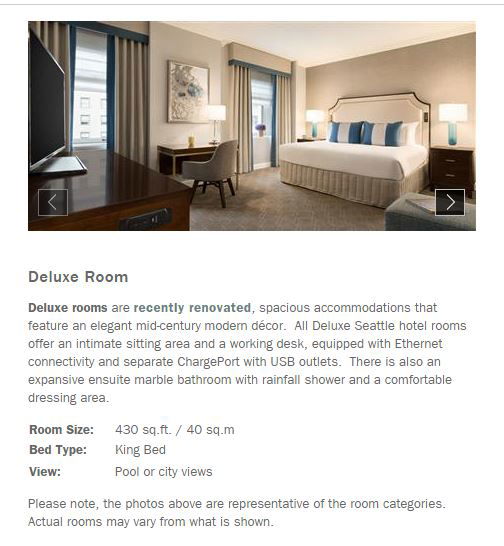 Fairmont Olympic Deluxe Bedroom Description