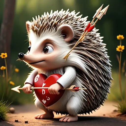 Prompt: The hedgehog has a bunch of arrows on his back،childhood love