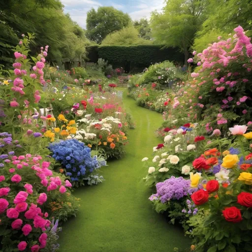 Prompt: garden　full of flowers
