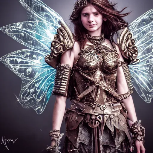 Image similar to photo of a beautiful fairy warrior with ornate armour, highly detailed, 4k, HDR, award-winning photo