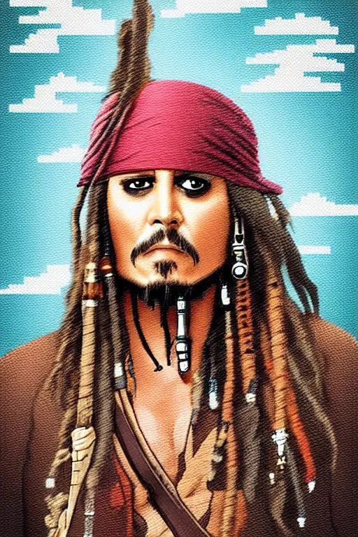 Prompt: jack sparrow in the style of 8 - bit pixel art, pixar, artstation, digital art, detailed, 8 k