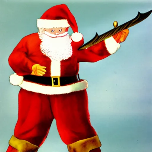 Prompt: santa claus makes a sword