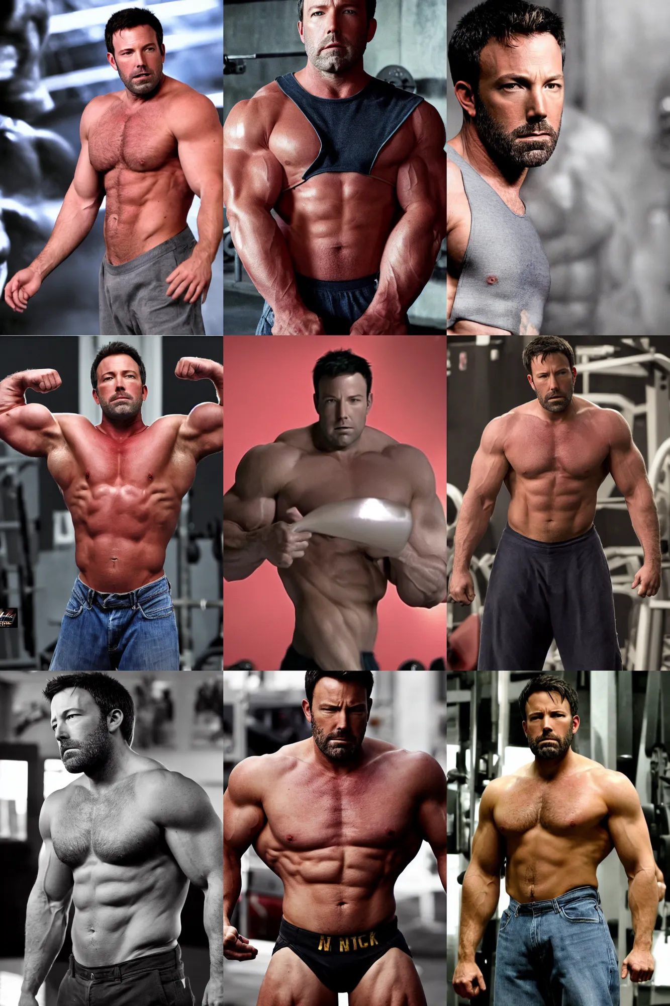 Prompt: ben affleck as a bodybuilder, masculine, realistic, 4 k hd