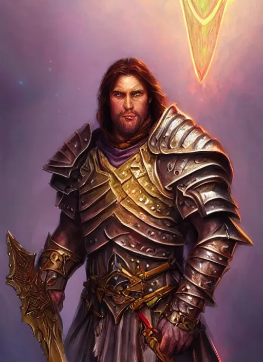 Image similar to holy paladin, ultra detailed fantasy, dndbeyond, bright, colourful, realistic, dnd character portrait, full body, pathfinder, pinterest, art by ralph horsley, dnd, rpg, lotr game design fanart by concept art, behance hd, artstation, deviantart, hdr render in unreal engine 5