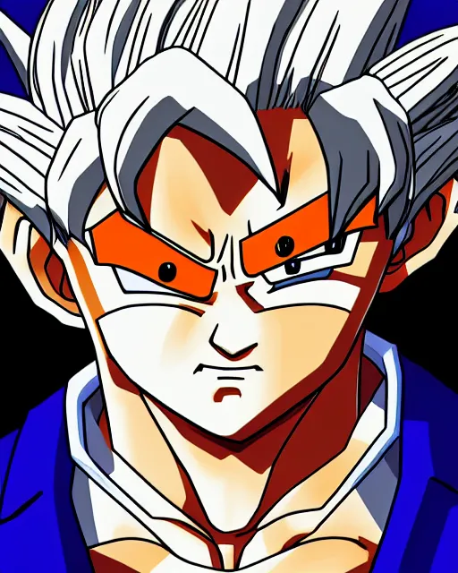 a head and chest portrait of Goku wearing a suit, | Stable Diffusion ... image.