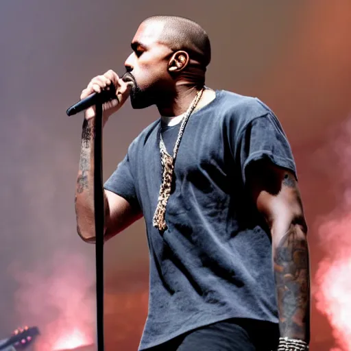 Prompt: Kanye West on heavy metal band