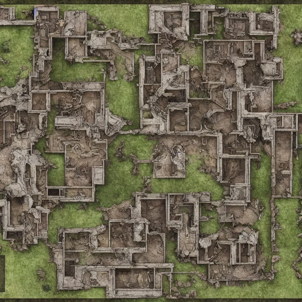 d & d battle map of an abandoned mansion, 4 k, highly | Stable Diffusion image.