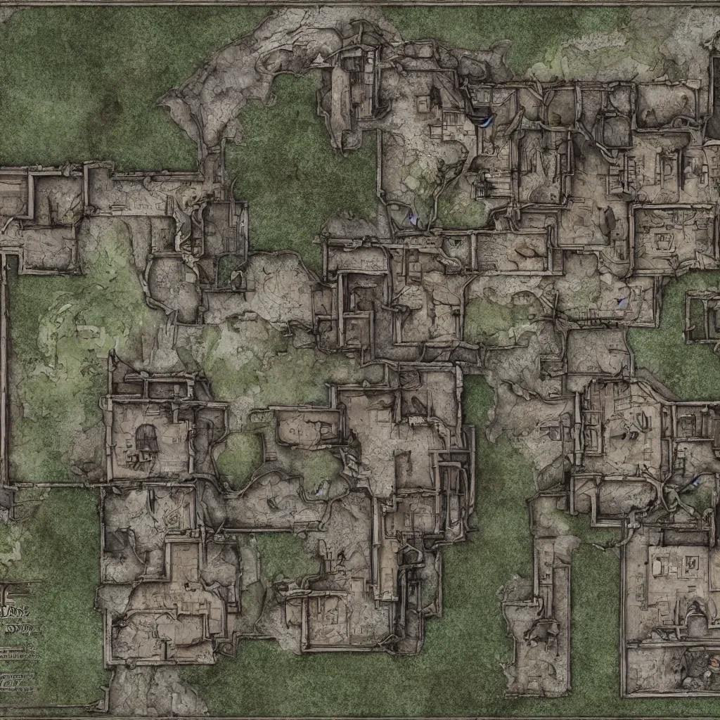 d & d map of an abandoned mansion, 4 k, highly detailed | Stable Diffusion