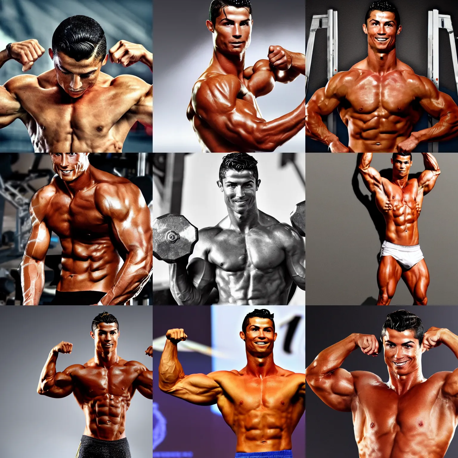 Prompt: Cristiano Ronaldo as a bodybuilder, 4k hd