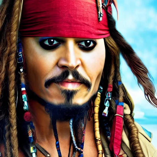 Prompt: jack sparrow with a parrot on the shoulder, realistic portrait, 8k resolution, hyper detailed, studio lighting, cinematic, sharp