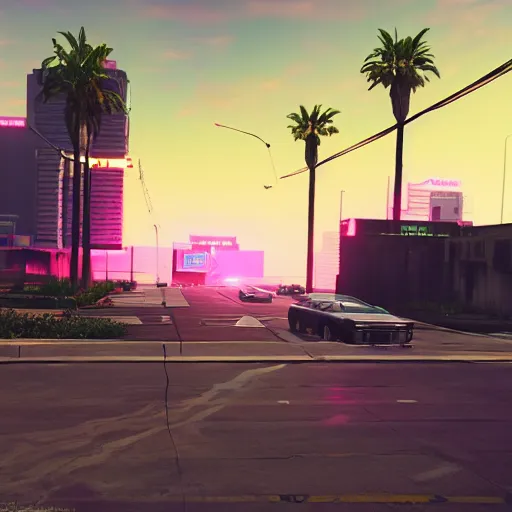 vaporwave cyberpunk photorealistic grand theft auto 5 | Stable ...