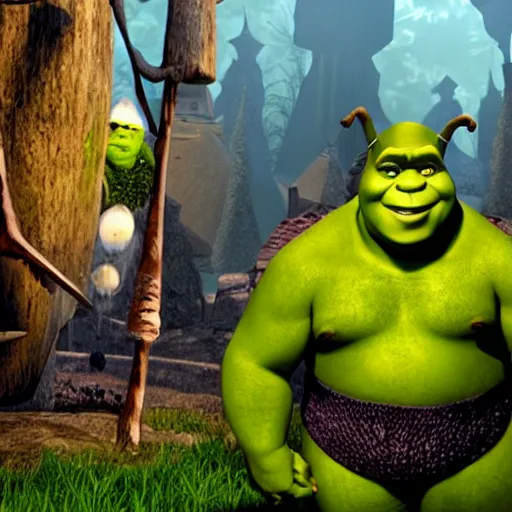 Prompt: shrek in among us game, among us graphics