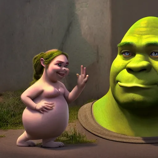 Prompt: shrek pregnant, masterpiece, highly detailed, high quality, 4 k, anatomically correct, hyperrealistic, concept art, octane render, unreal engine 5, trending on artstation, trending on deviantart, matte, historical painting, fantasy style, path traced, high coherence, soft lighting, digital painting, mythical