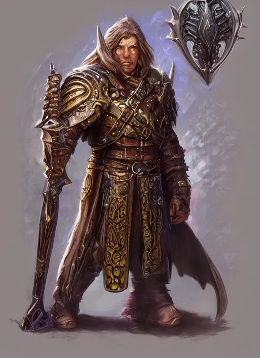 Image similar to holy paladin, ultra detailed fantasy, dndbeyond, bright, colourful, realistic, dnd character portrait, full body, pathfinder, pinterest, art by ralph horsley, dnd, rpg, lotr game design fanart by concept art, behance hd, artstation, deviantart, hdr render in unreal engine 5