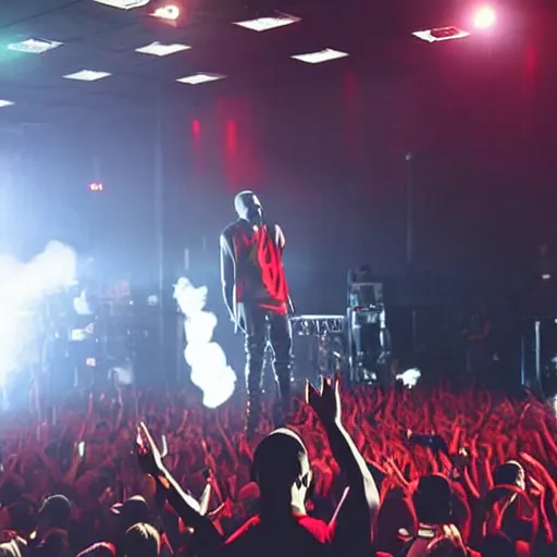 Image similar to kanye west performing a live concert inside of a mcdonalds playplace