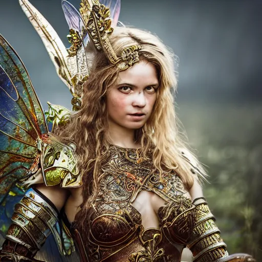 Prompt: photo of a beautiful fairy warrior with ornate armour, highly detailed, 4k, HDR, award-winning photo