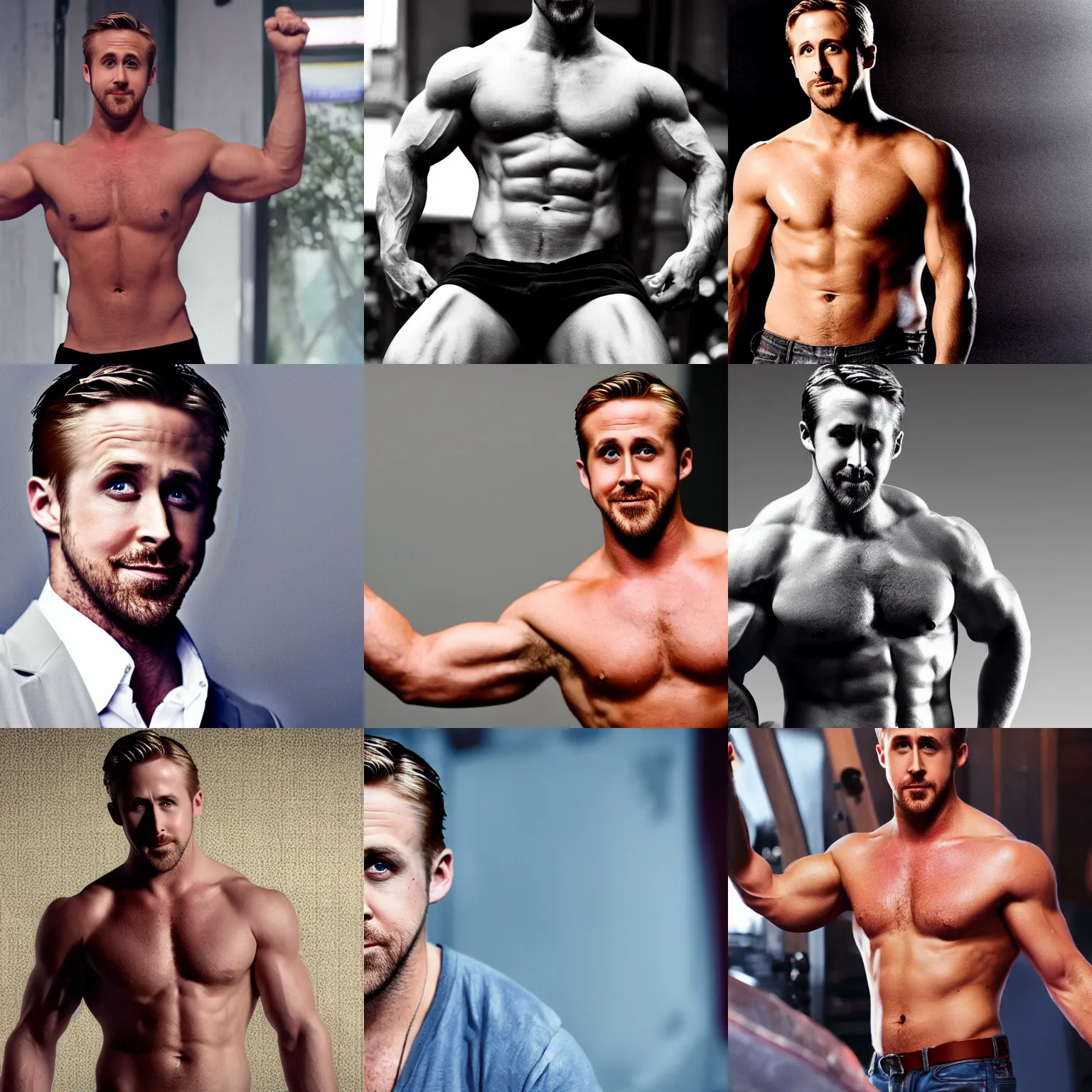 Prompt: ryan gosling as a bodybuilder, 4 k hd