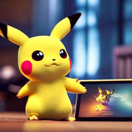 Cute small Pikachu sitting in front of laptop ,unrea... | OpenArt