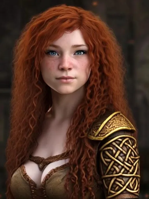 Prompt: Female, Dwarven, Celtic, Dwarf, Irish, Auburn Hair, Red Hair