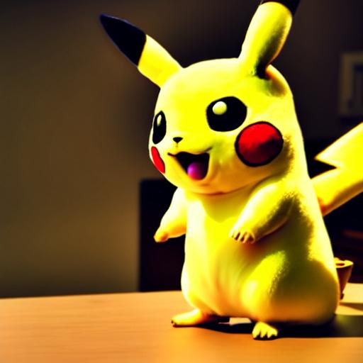 realistic pikachu standing on a table home backround | OpenArt