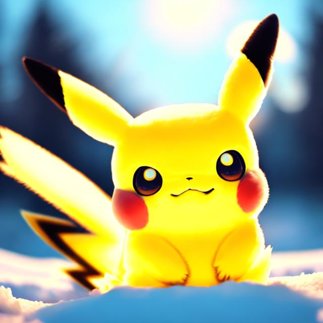 Pikachu in a winter background, anime, yellow fur, r... image.