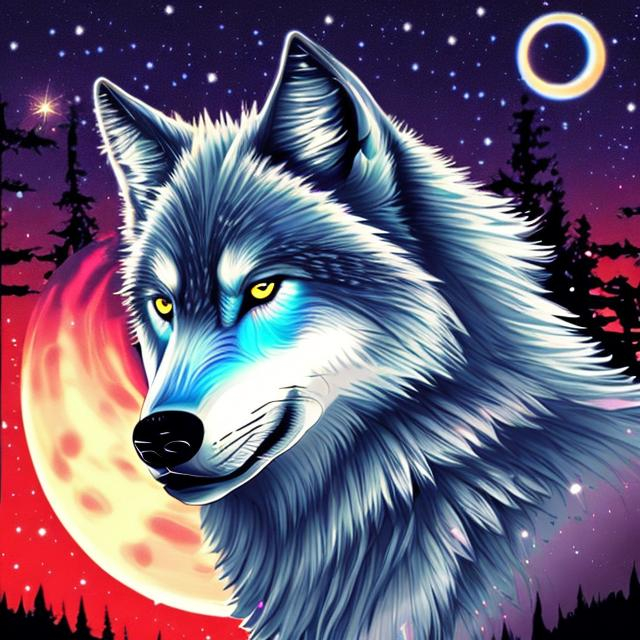 wolf Kawai beautiful nighttime colorful