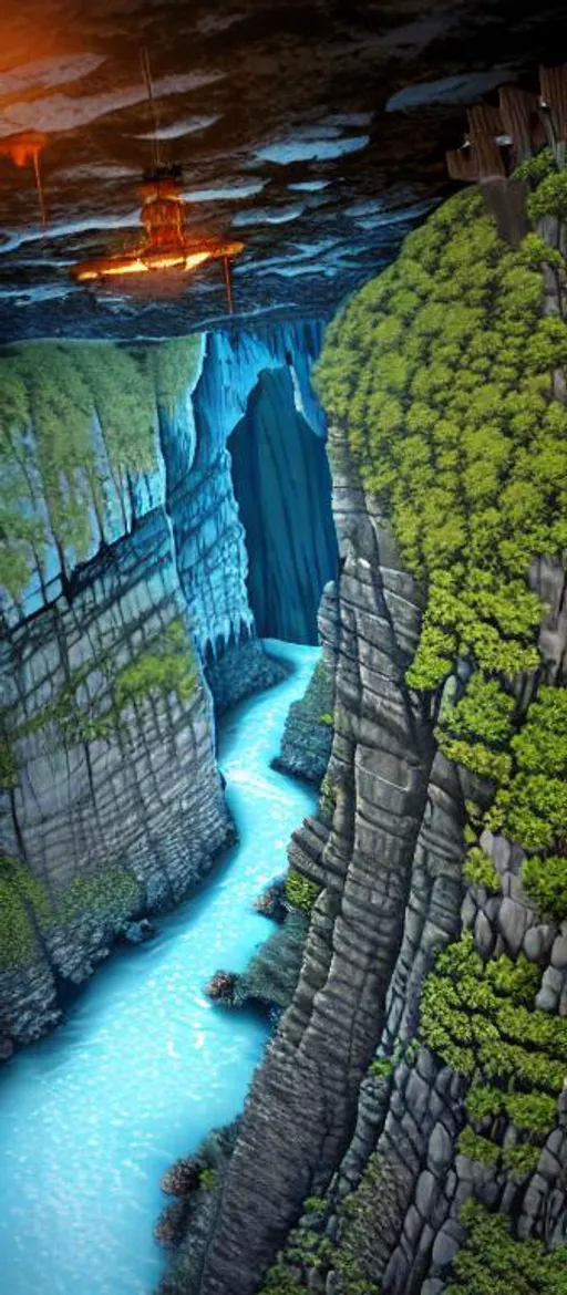 cave, underground river, raging rapids, subterranean... | OpenArt