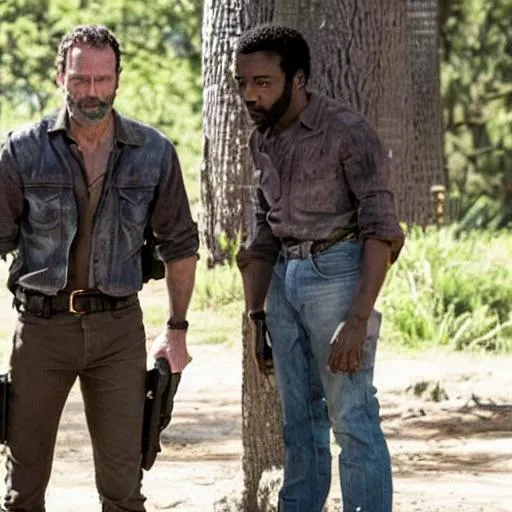 Rick Grimes standing next to Lee Everett | OpenArt