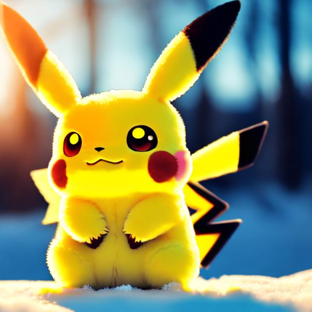 Pikachu in a winter background, anime, yellow fur, r...