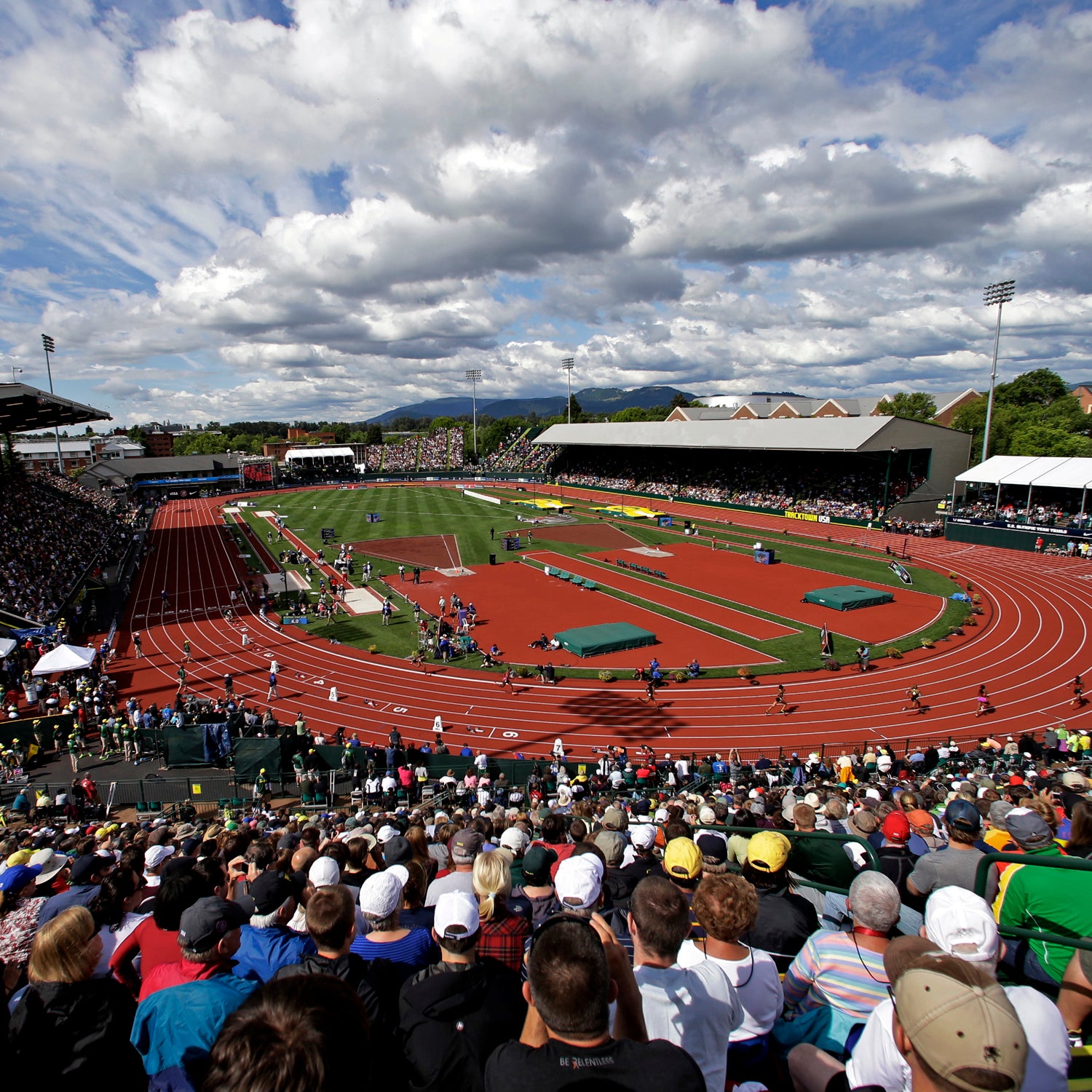 Hayward Field is seen during the U.S. Olympic Track and Field Trials Sunday, June 24, 2012, in Eugene, Ore. (AP Photo/Charlie Riedel)