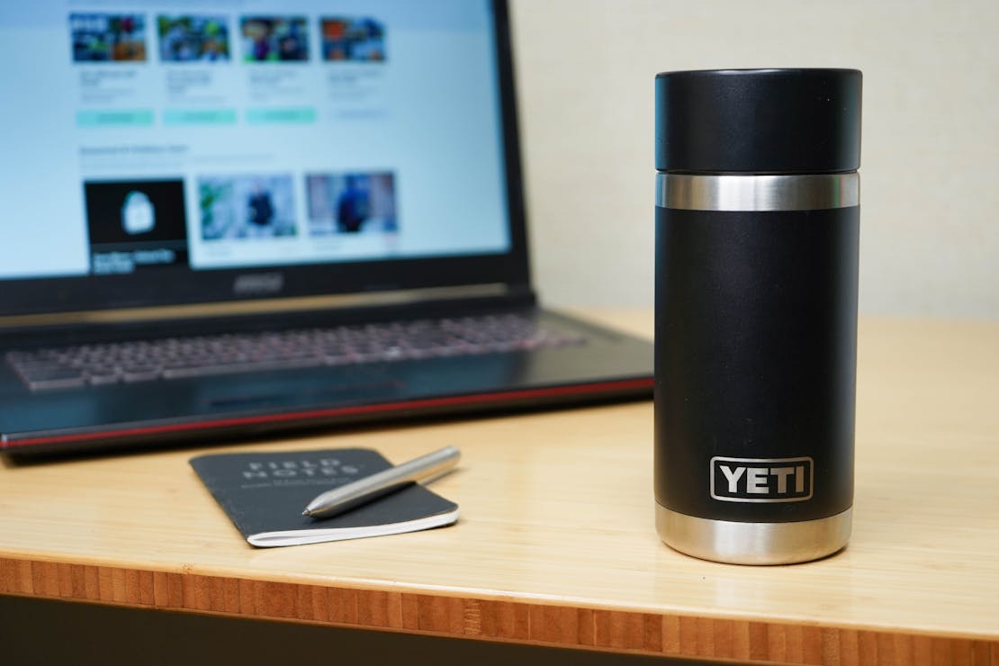 Yeti Rambler 12oz Bottle With HotShot Cap On Desk