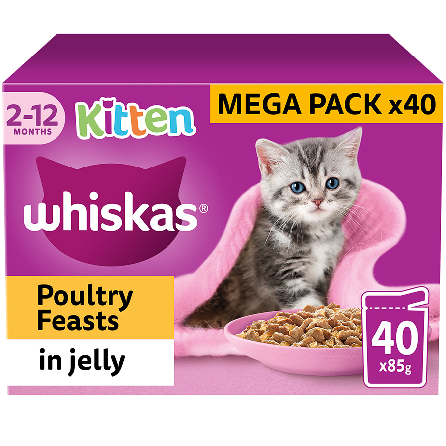 Whiskas Kitten Wet Cat Food Poultry Feasts in Jelly 40 Pouches