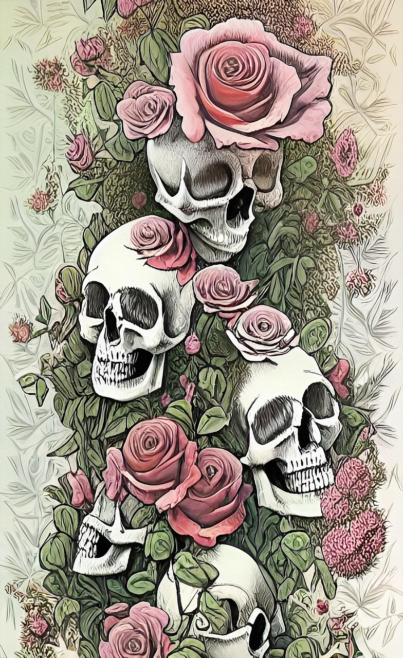 PixLith - Skull And Roses Wallpaper 4k