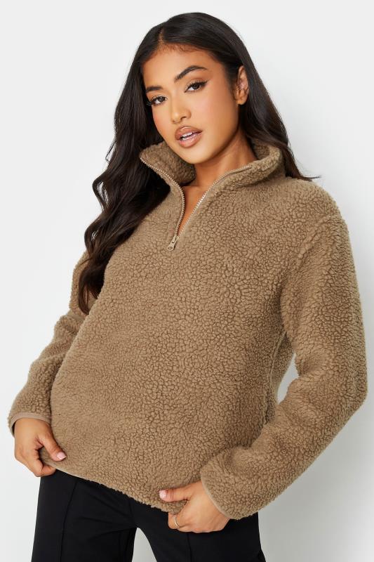 Petite  PixieGirl Brown Half Zip Teddy Fleece Jacket