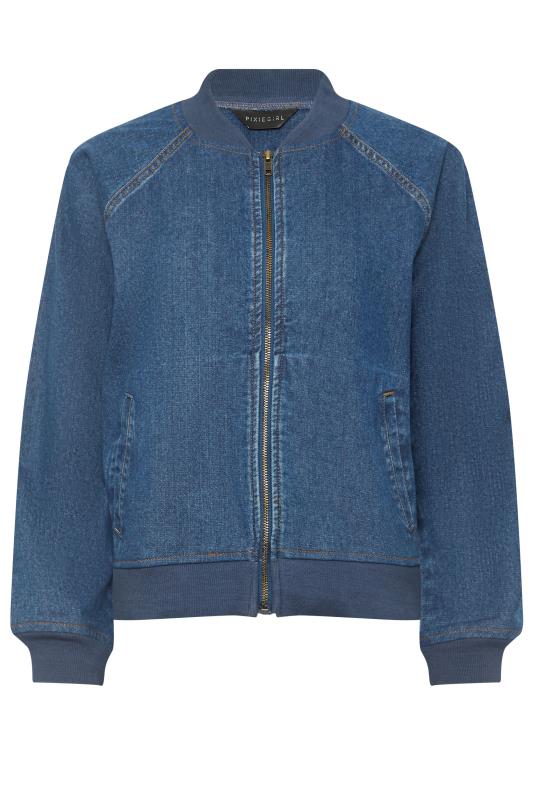 PixieGirl Petite Women's Blue Denim Bomber Jacket | PixieGirl 6