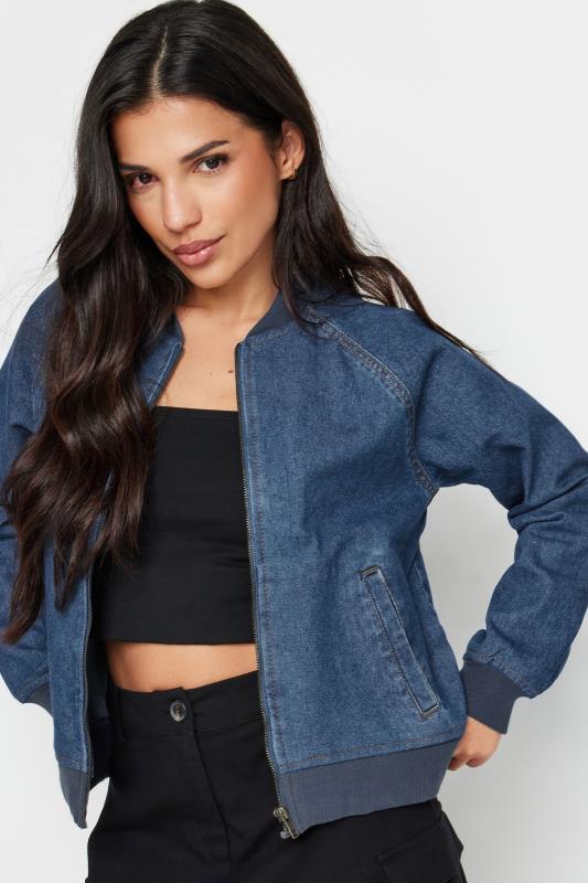 PixieGirl Petite Women's Blue Denim Bomber Jacket | PixieGirl 2