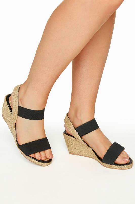 Black Espadrille Wedge Sandals In Wide E Fit & Extra Wide EEE Fit | Yours Clothing 1