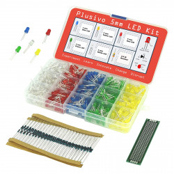 Plusivo 5mm LED Assortment Kit (500pcs) with Bonus PCB and 220 Ω Resistors(100pcs)