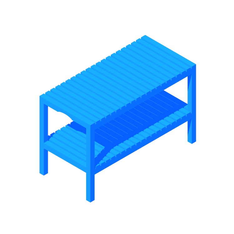 Perspective view of a 3D model of the IKEA Molger Bench