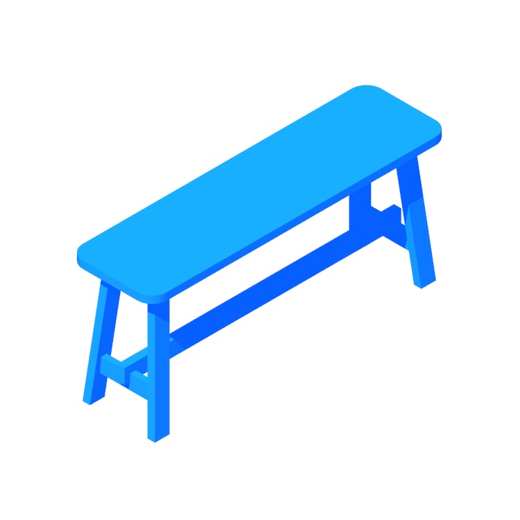 Perspective view of a 3D model of the IKEA Norråker Bench