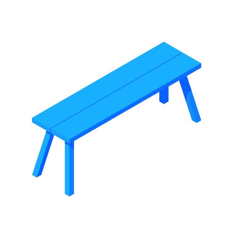 Perspective view of a 3D model of the IKEA Skogsta Bench (Large)