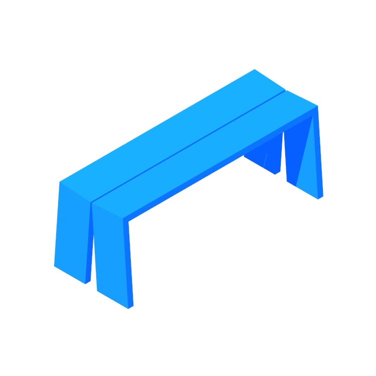 Perspective view of a 3D model of the Amicable Split Bench (Medium)