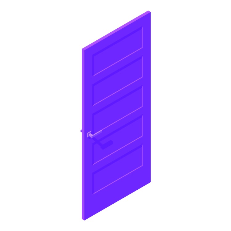 3D model of a Solid Interior Door (Horizontal, 5 Panels) viewed in perspective