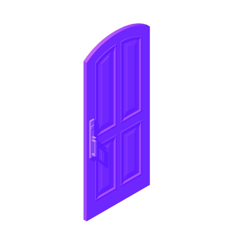 View of a Solid Entry Door (Arched, 4 Panels) in 3D available for download