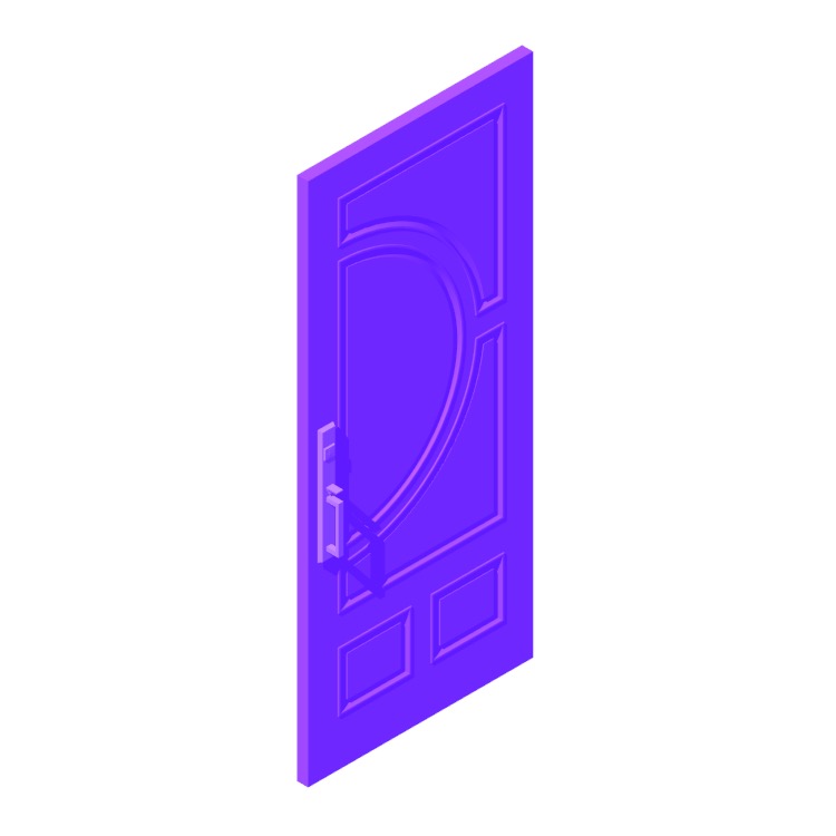 3D model of a Solid Entry Door (Ornate, 5 Panels, Half Circle) viewed in perspective