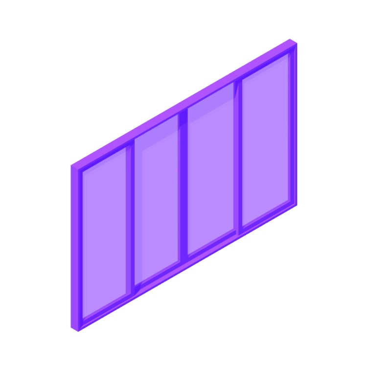 Perspective view of a 3D model of a Multi-Slide Door (Stacking, 4 Panels, Bi-Part)