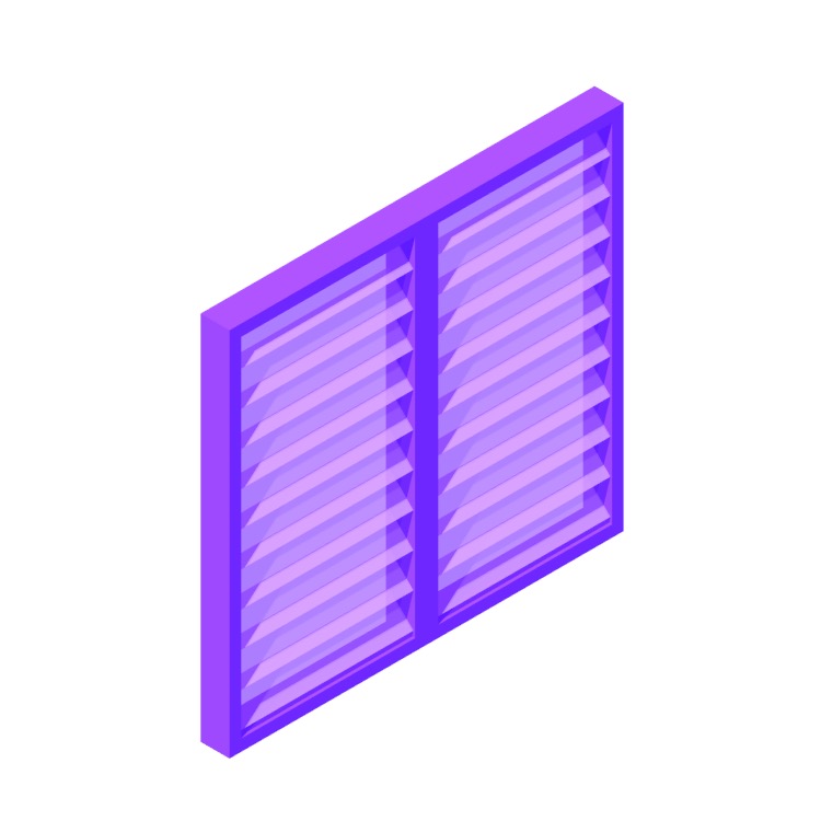 View of a Jalousie Window (2 Panels, Wide Slats) in 3D available for download